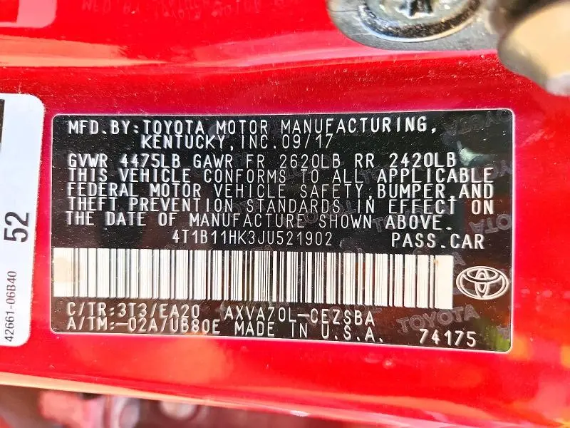 2018 TOYOTA CAMRY SE  