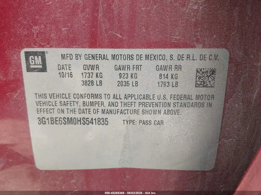 2017 CHEVROLET CRUZE LT AUTO