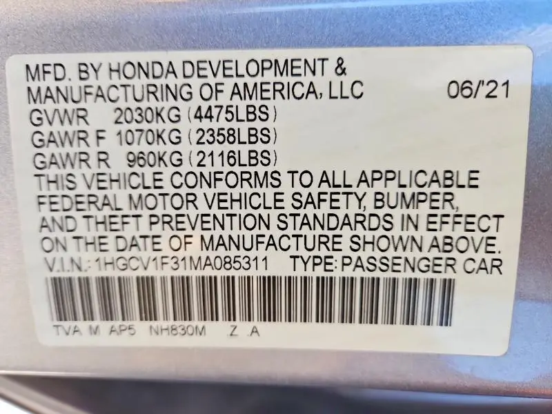 2021 HONDA ACCORD SPORT  