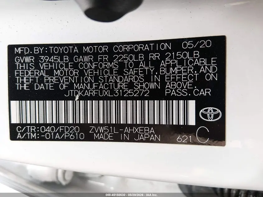 2020 TOYOTA PRIUS LE