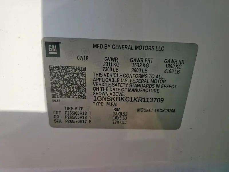 2019 CHEVROLET TAHOE K1500 LT  