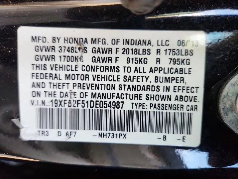 2013 HONDA CIVIC LX  