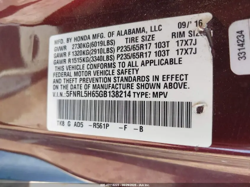 2016 HONDA ODYSSEY EX-L