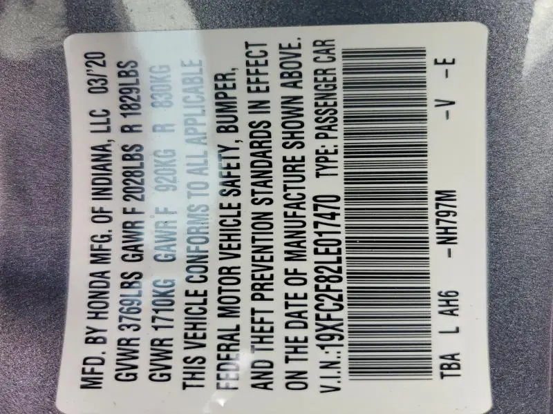 2020 HONDA CIVIC SPORT  