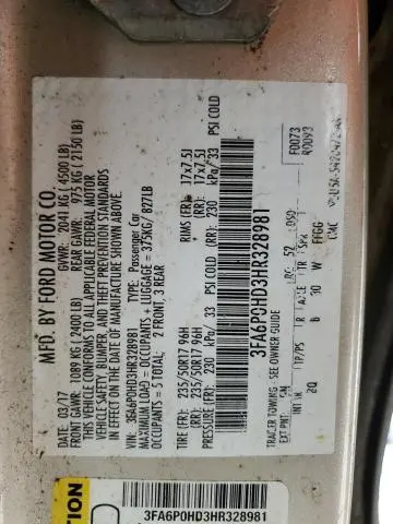 2017 FORD FUSION SE  