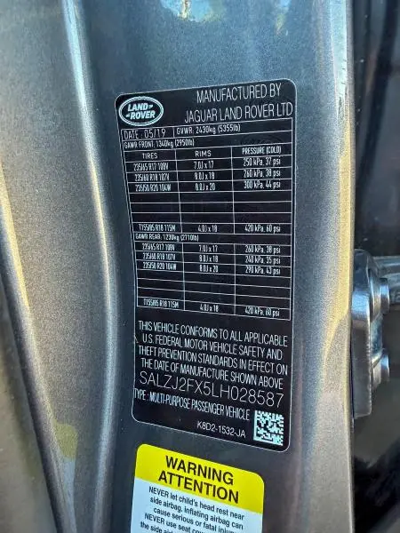 2020 LAND ROVER RANGE ROVER EVOQUE S  