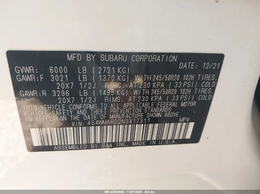 2022 SUBARU ASCENT TOURING