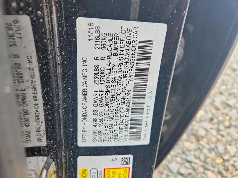 2019 HONDA ACCORD EX  