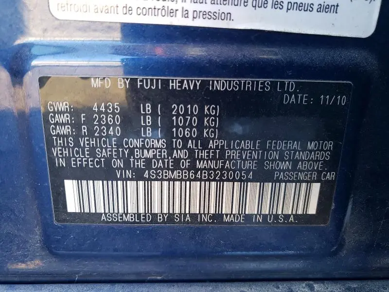 2011 SUBARU LEGACY 2.5I PREMIUM  