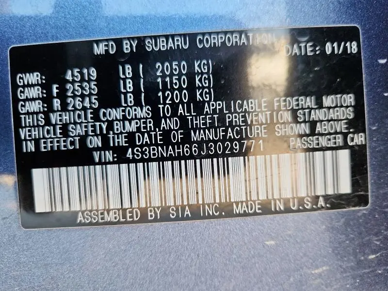 2018 SUBARU LEGACY 2.5I PREMIUM  