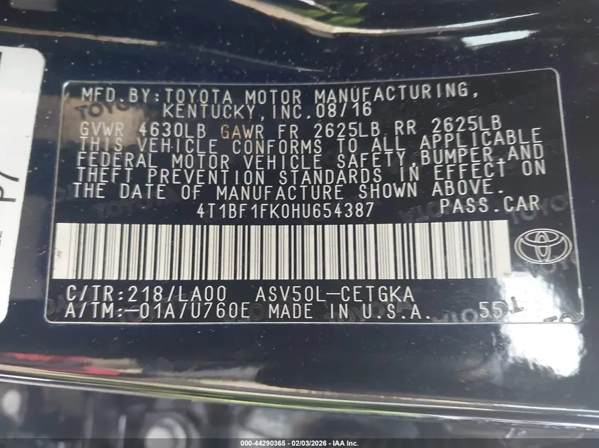 2017 TOYOTA CAMRY XLE