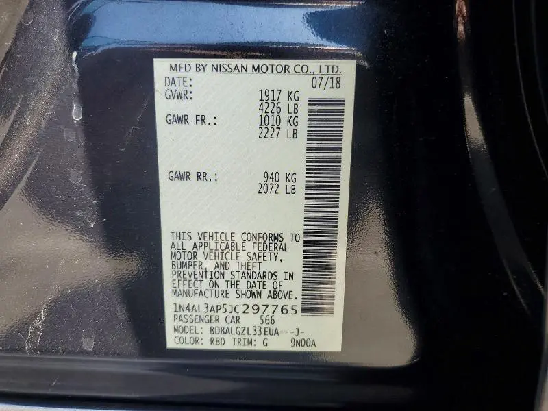 2018 NISSAN ALTIMA 2.5 S  