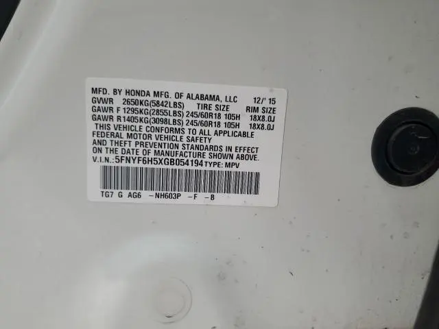 2016 HONDA PILOT EXL  