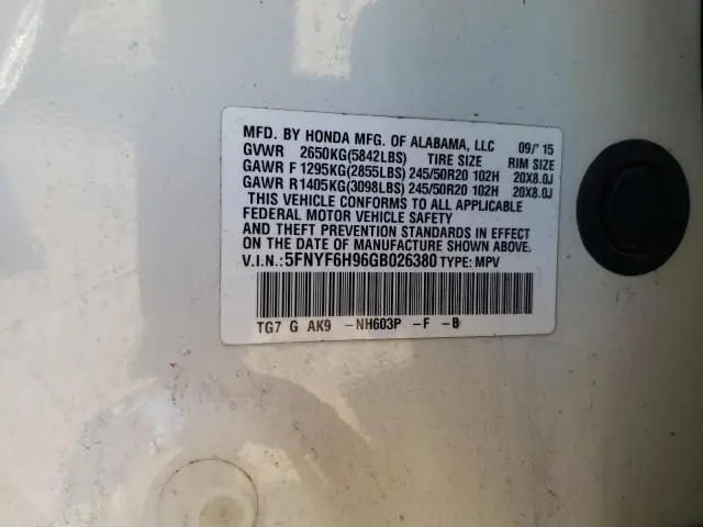 2016 HONDA PILOT TOURING  