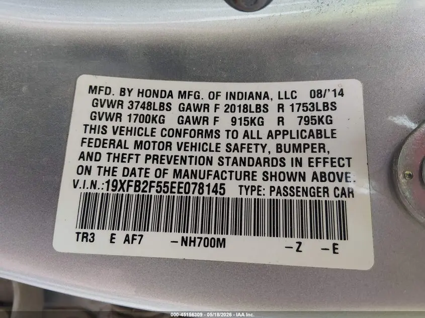 2014 HONDA CIVIC LX