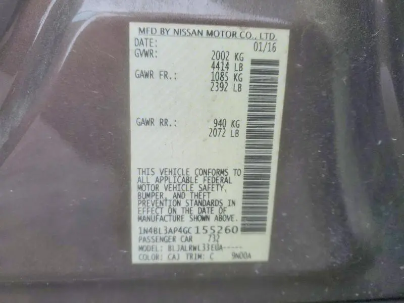 2016 NISSAN ALTIMA 3.5 SL  