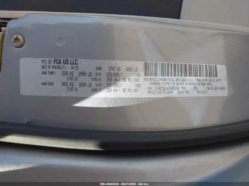 2019 CHRYSLER PACIFICA TOURING L