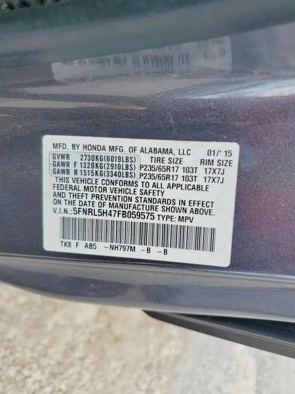 2015 HONDA ODYSSEY EX  