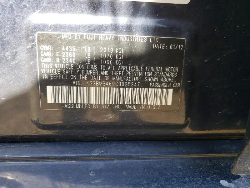 2012 SUBARU LEGACY 2.5I  