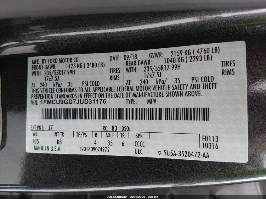 2018 FORD ESCAPE SE
