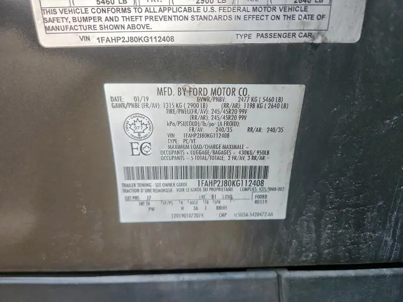 2019 FORD TAURUS LIMITED  