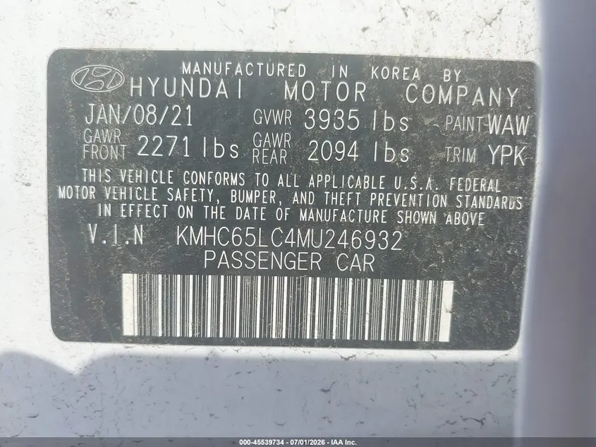 2021 HYUNDAI IONIQ HYBRID BLUE
