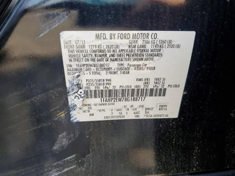2011 FORD TAURUS SEL  