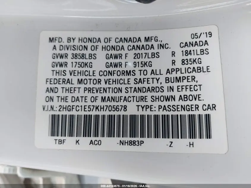 2019 HONDA CIVIC SI  
