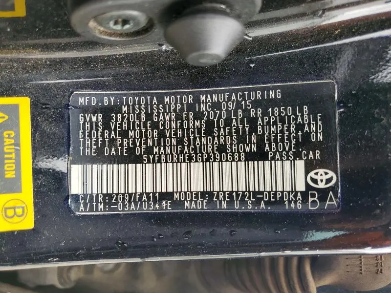 2016 TOYOTA COROLLA L  