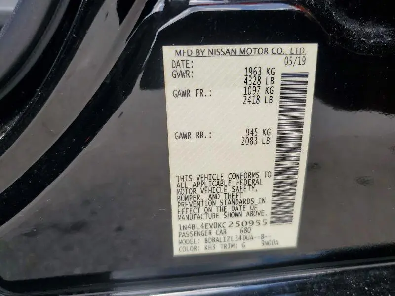2019 NISSAN ALTIMA SL  