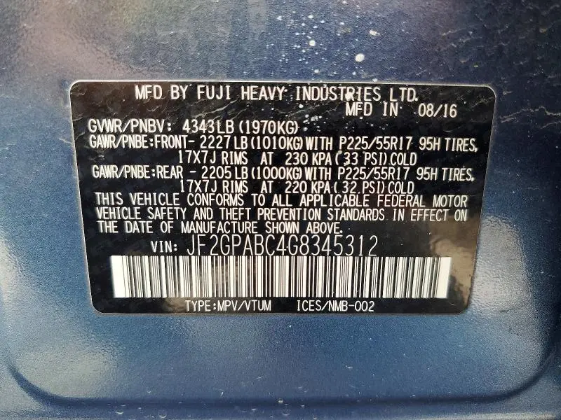 2016 SUBARU CROSSTREK PREMIUM  