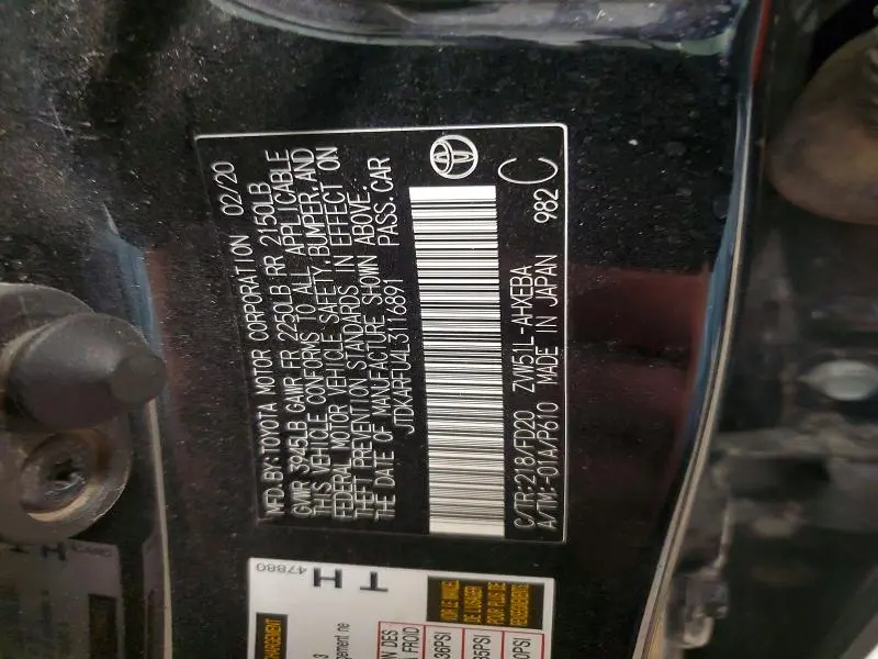 2020 TOYOTA PRIUS LE  