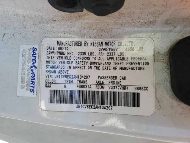 2010 INFINITI G37 BASE  