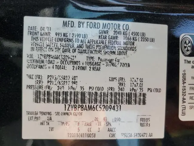 2012 FORD MUSTANG