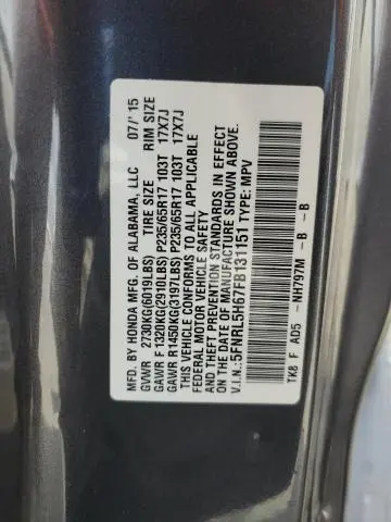 2015 HONDA ODYSSEY EXL  