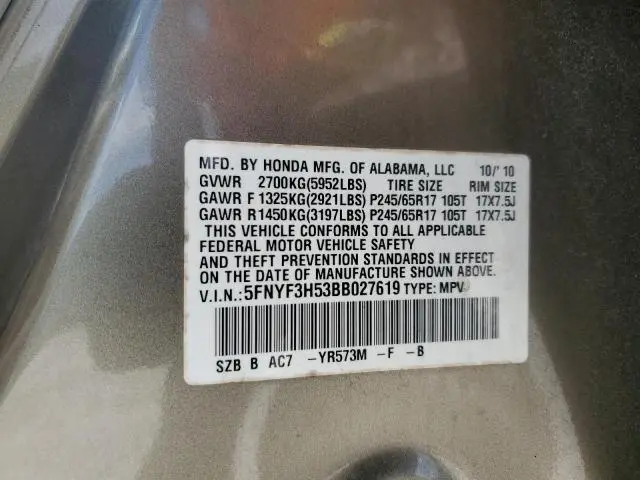 2011 HONDA PILOT EXL  