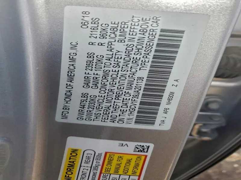 2018 HONDA ACCORD SPORT  