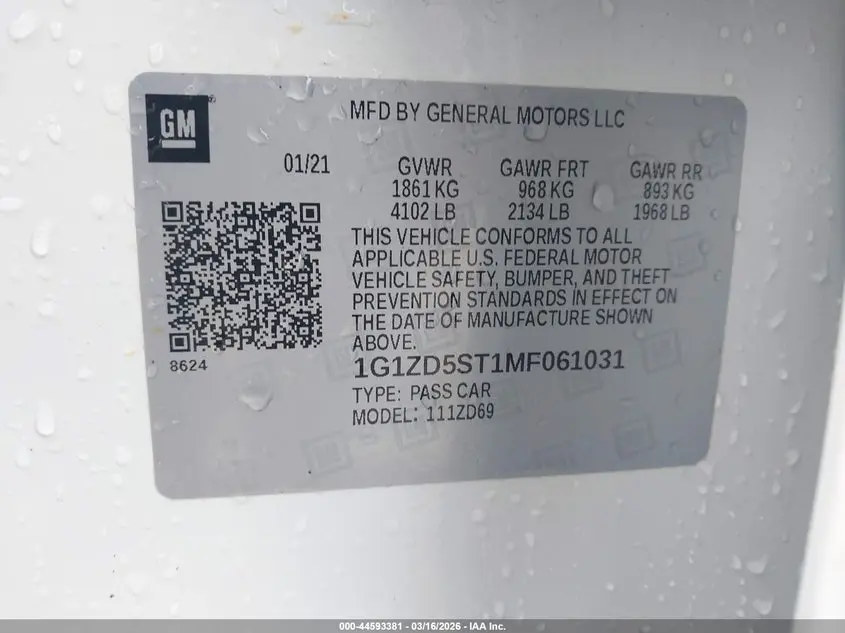 2021 CHEVROLET MALIBU FWD LT