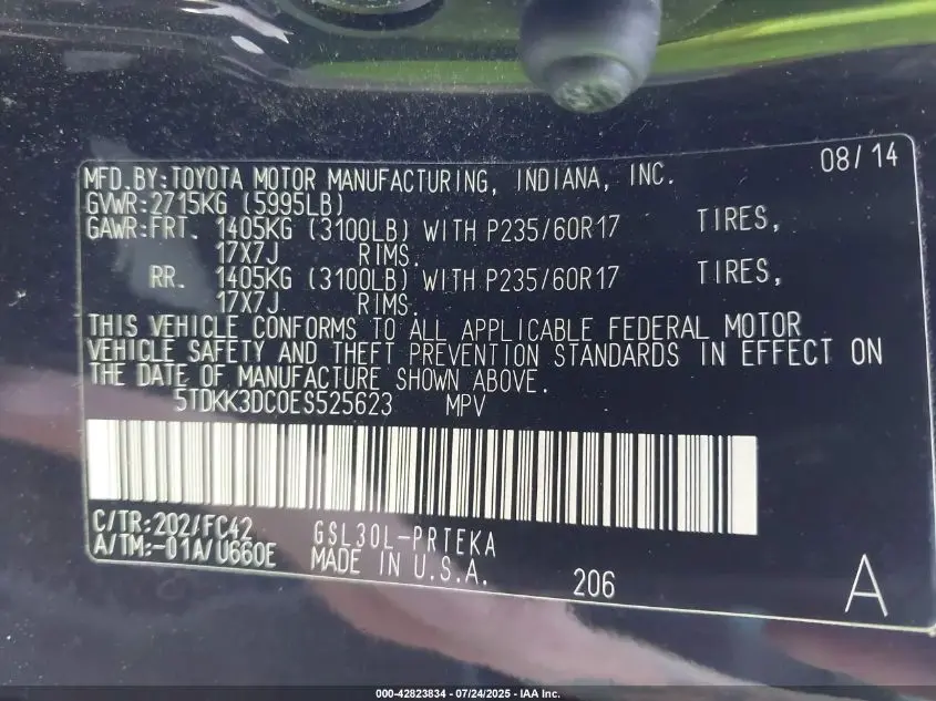 2014 TOYOTA SIENNA LE V6 8 PASSENGER