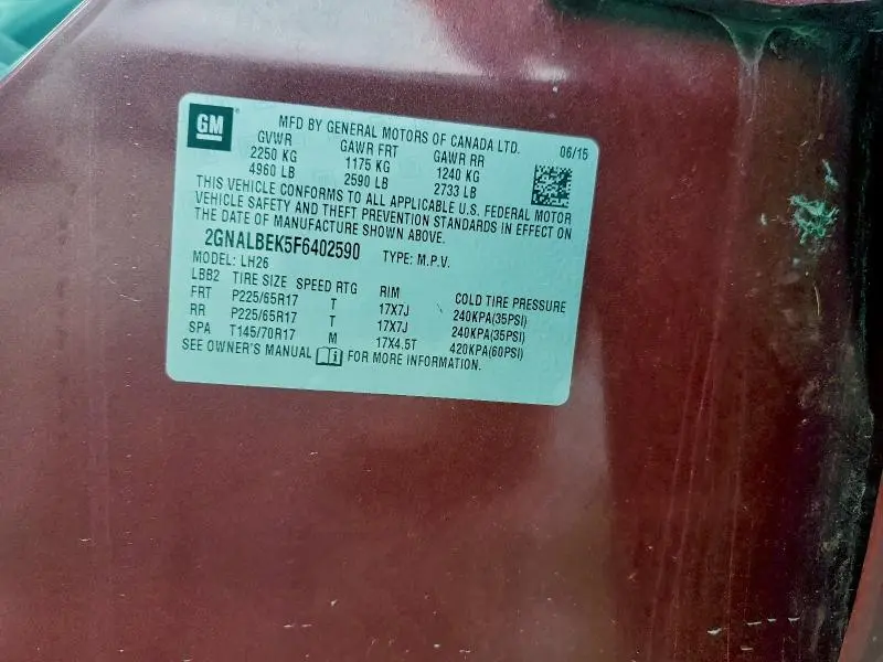 2015 CHEVROLET EQUINOX LT  