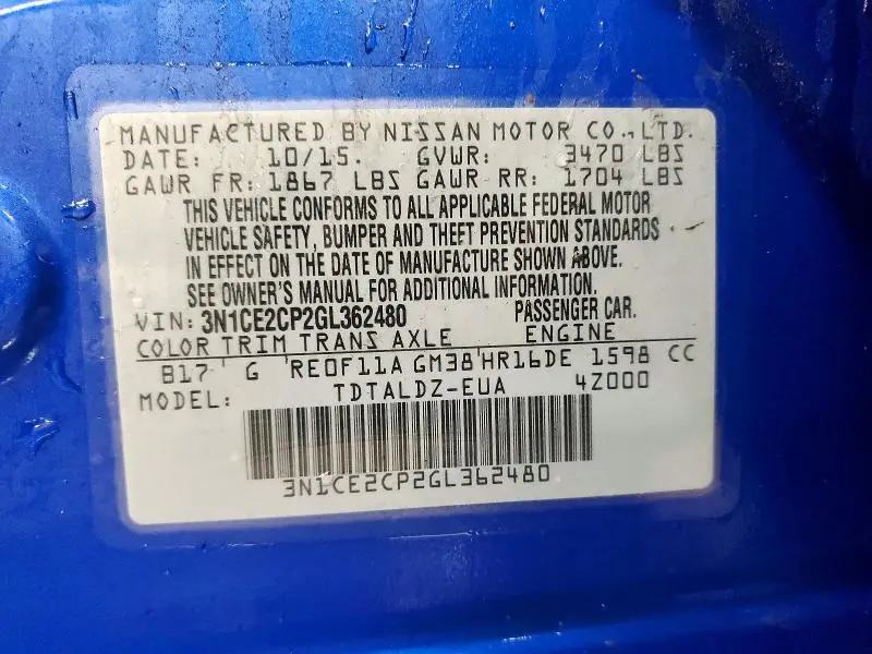 2016 NISSAN VERSA NOTE S  