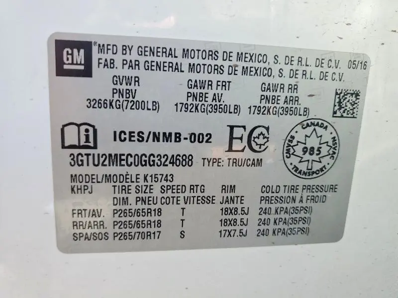 2016 GMC SIERRA K1500 SLE  