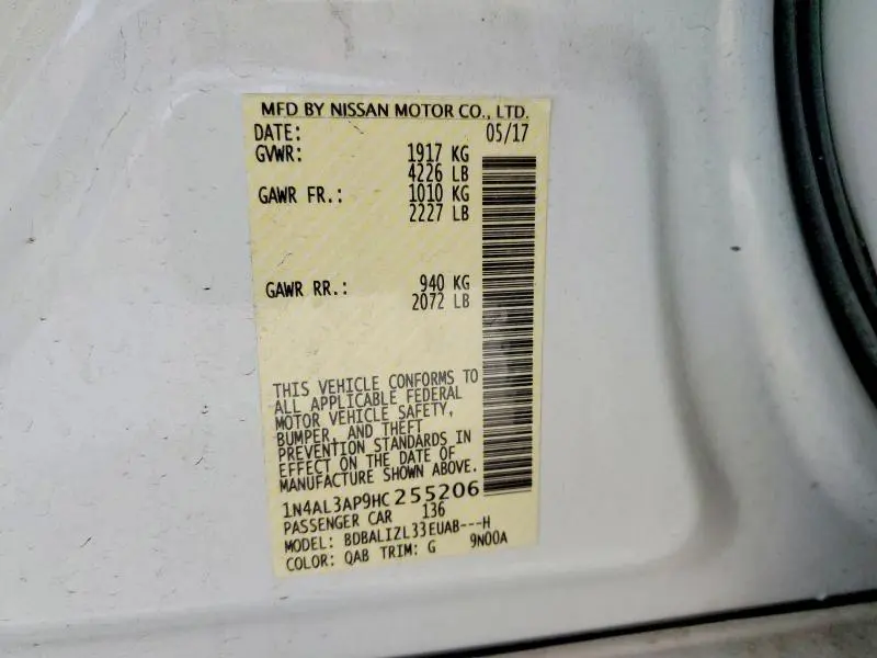 2017 NISSAN ALTIMA 2.5 SV  