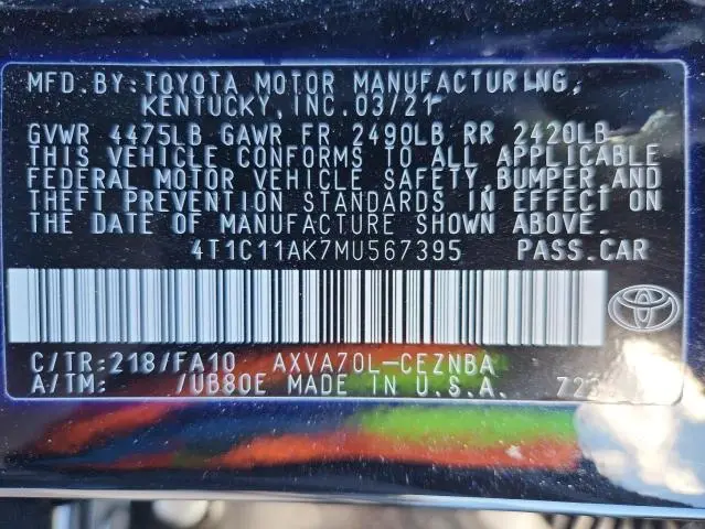 2021 TOYOTA CAMRY LE  