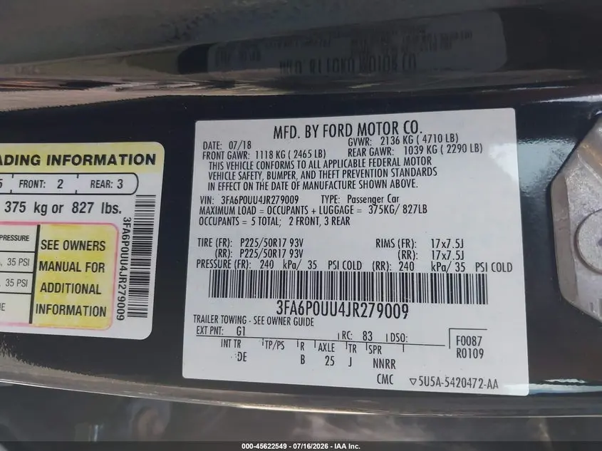 2018 FORD FUSION HYBRID S