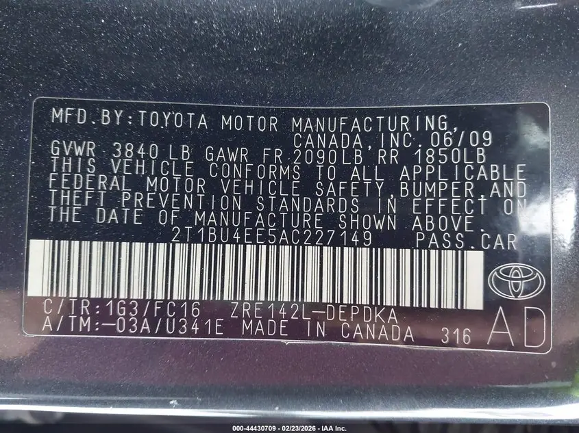 2010 TOYOTA COROLLA LE