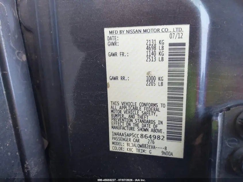 2012 NISSAN MAXIMA 3.5 S