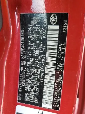 2012 TOYOTA CAMRY BASE  