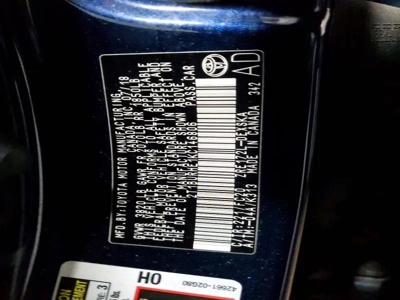 2019 TOYOTA COROLLA L  