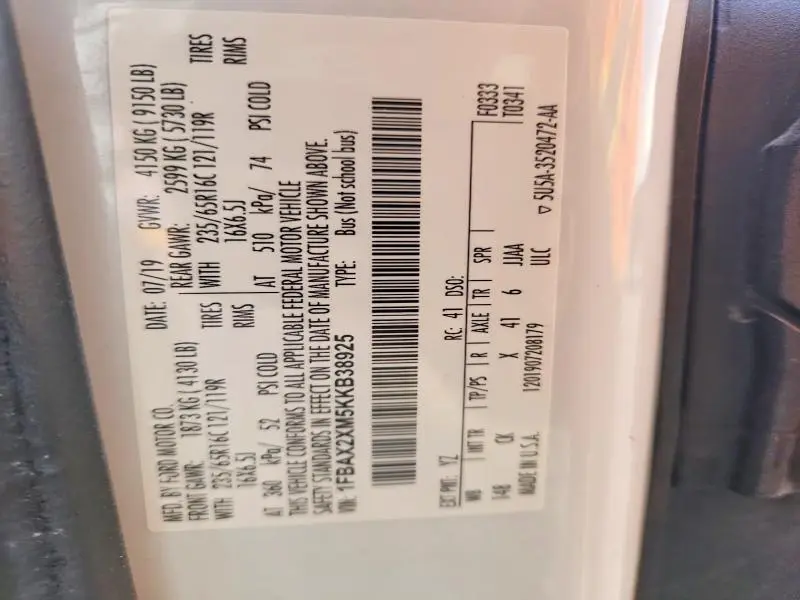 2019 FORD TRANSIT T-350  